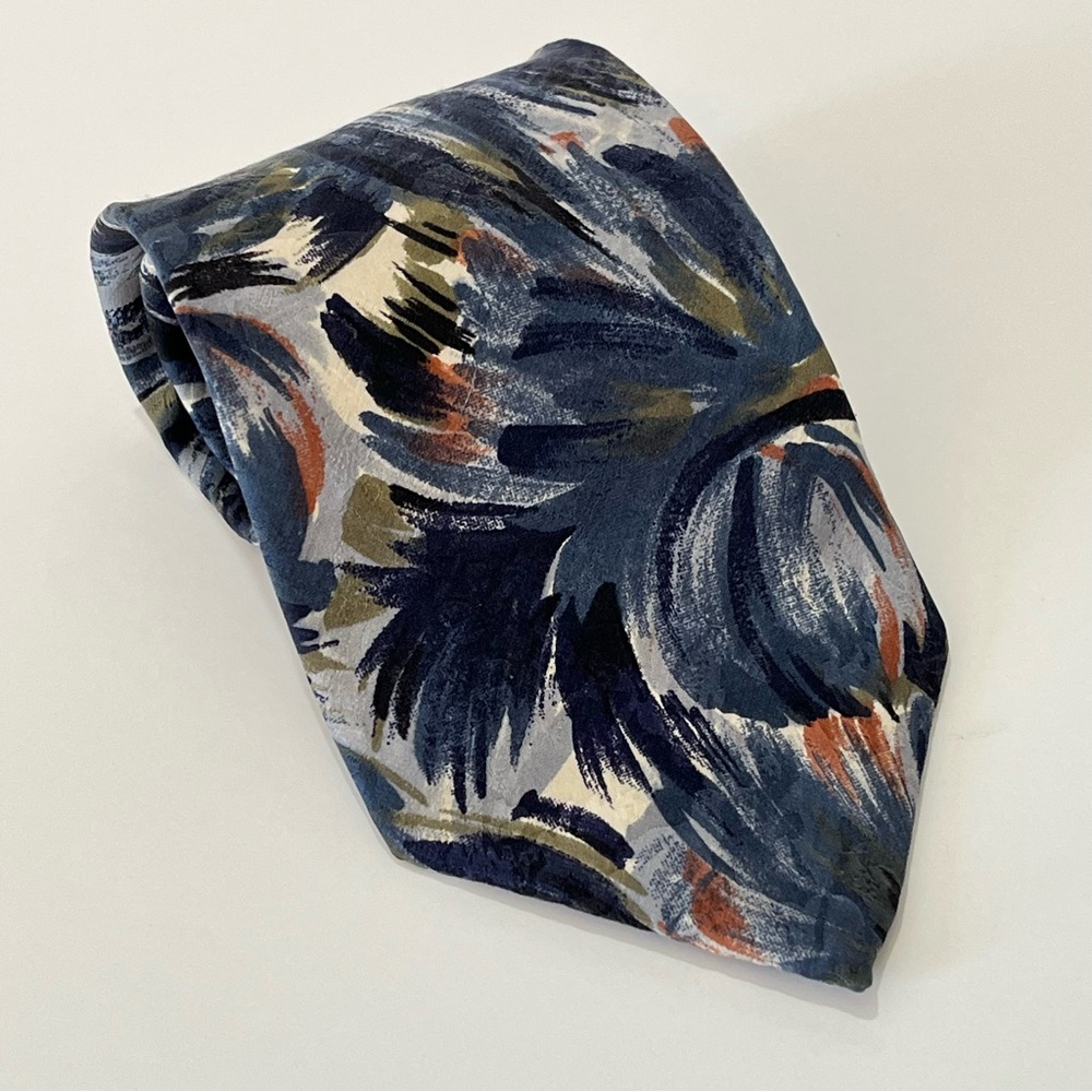 Vintage Saville Neckwear Silk Tie | Blue Brushstroke | 3 3/4” Wide Wedding Guest